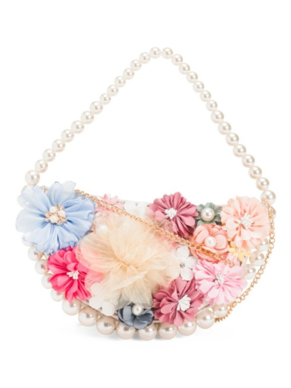 HAUTE HIPPIE STYLE Faux Pearl Handle Floral Applique Clutch